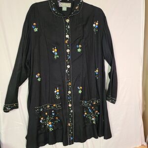 Vintage 90s Papy Boez Hand Painted Embroidered 2-Piece Set Jacket Pants Black